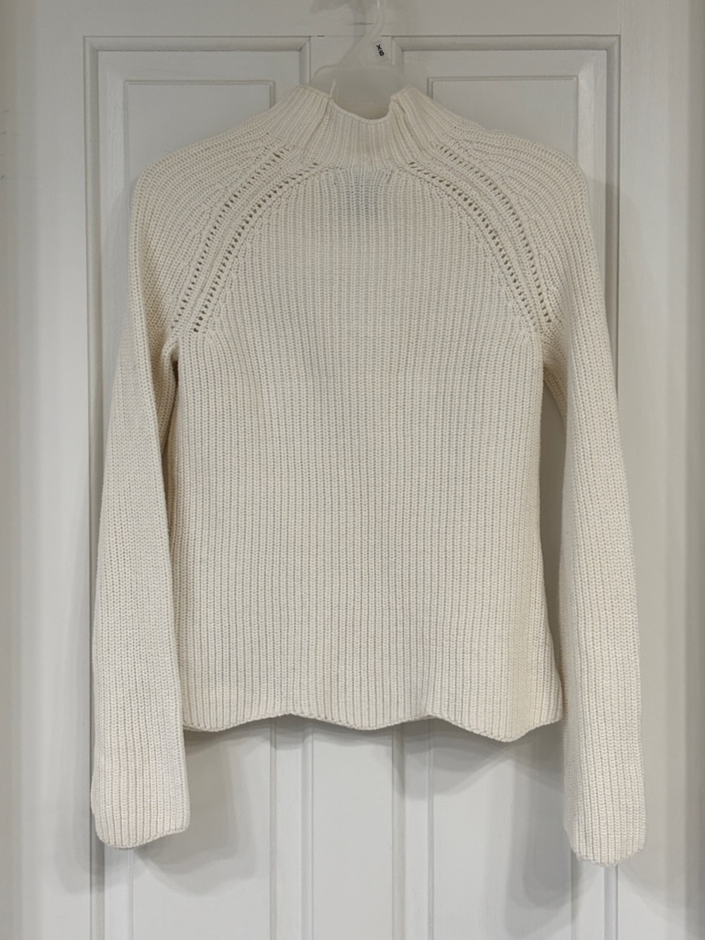 Cynthia Rowley Ivory Mock Neck Cotton Ribbed Knit Scalloped Hem Sweater XS - Picture 3 of 9